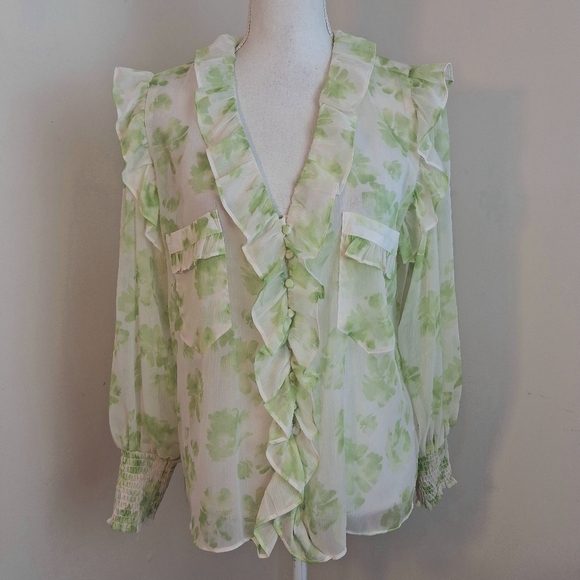 Misa Los Angeles Green Floral Ruffle Blouse Size Medium - Picture 8 of 12